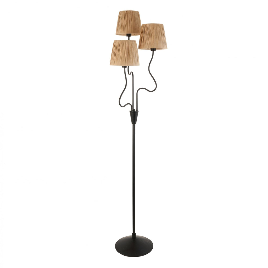 Wriggle 3 Light Floor Lamp In Matt Black Finish With Raffia Shades 114221