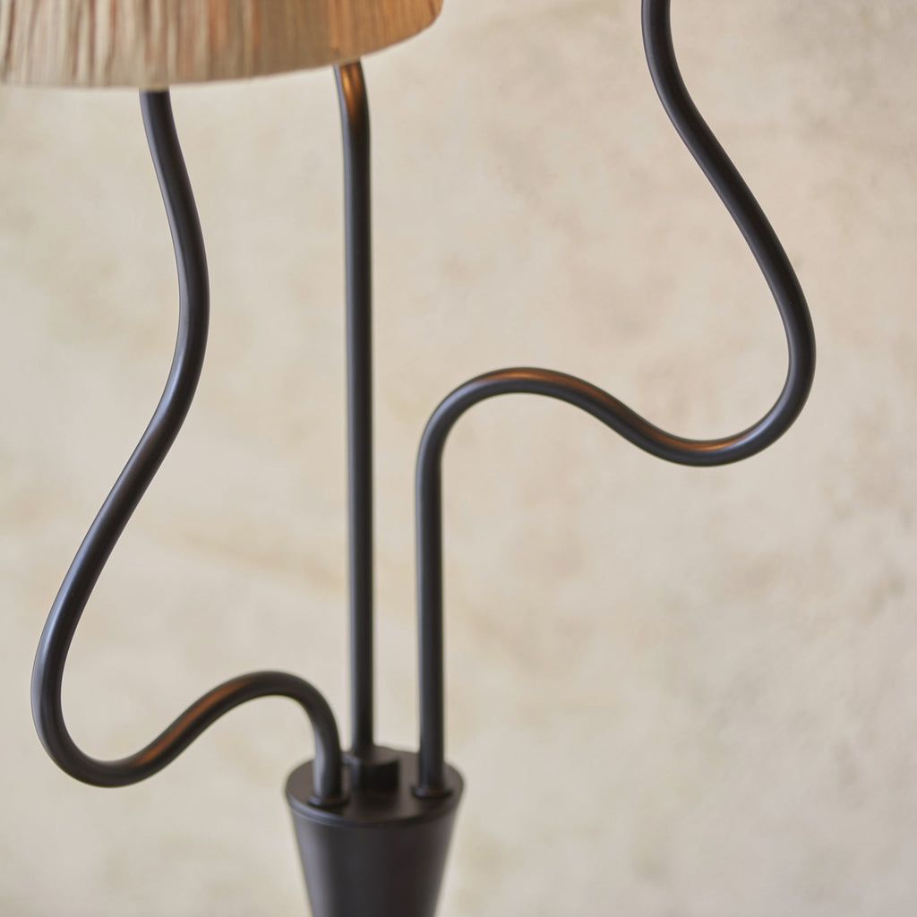 Wriggle 3 Light Floor Lamp In Matt Black Finish With Raffia Shades 114221