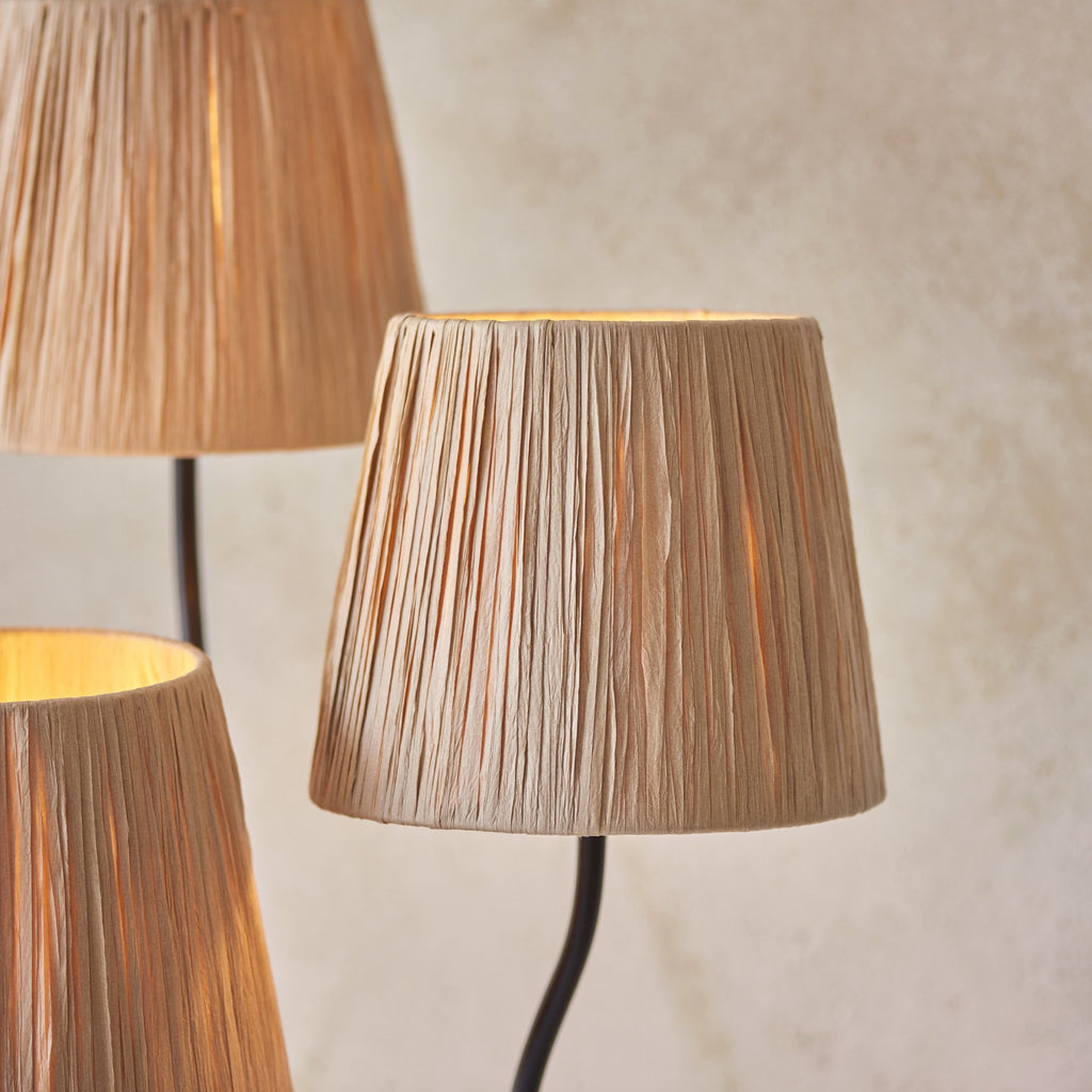 Wriggle 3 Light Floor Lamp In Matt Black Finish With Raffia Shades 114221