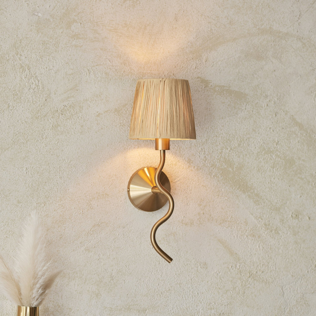 Wriggle Wall Light In Aged Brass Finish With Raffia Shade 114227