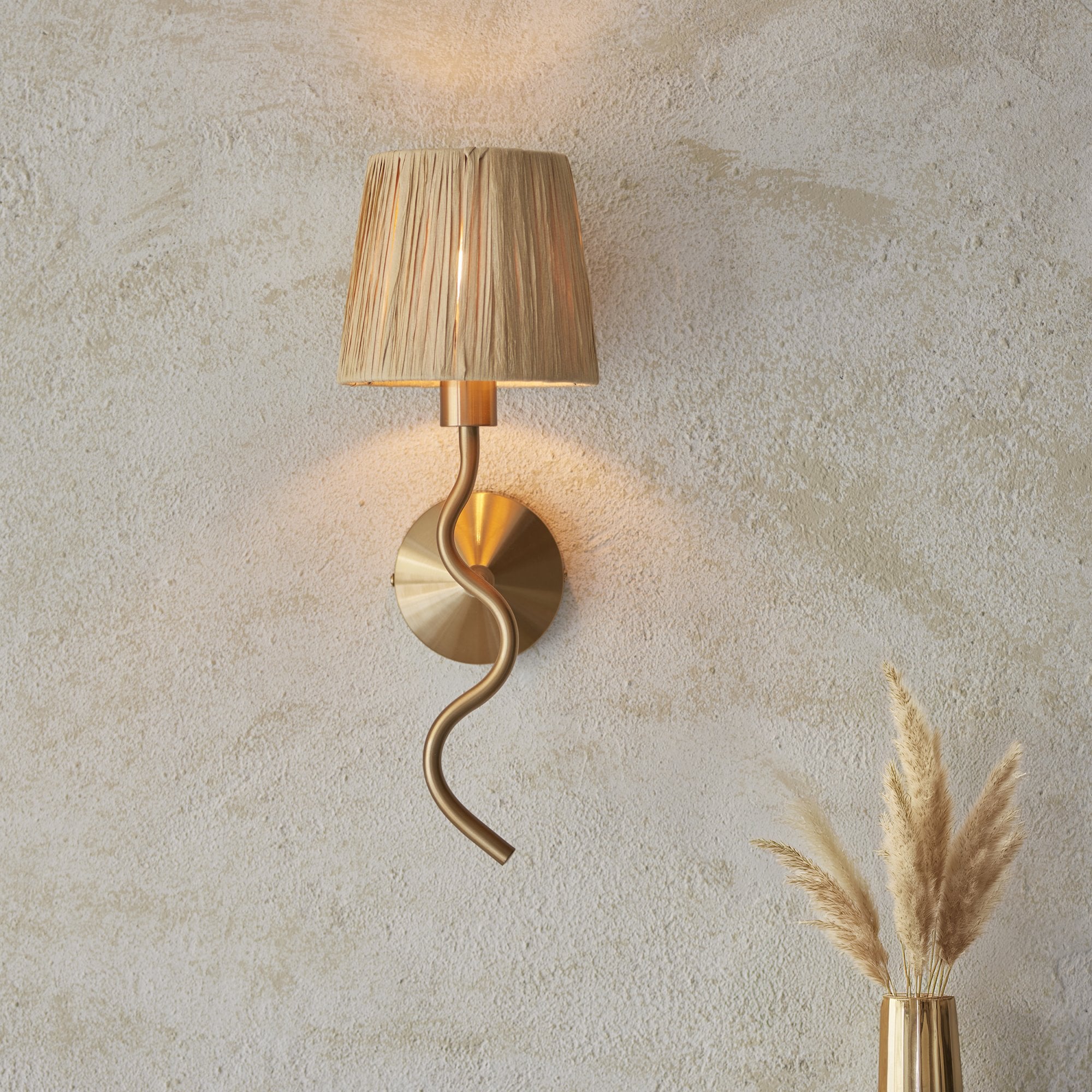 Wriggle Wall Light In Aged Brass Finish With Raffia Shade 114227