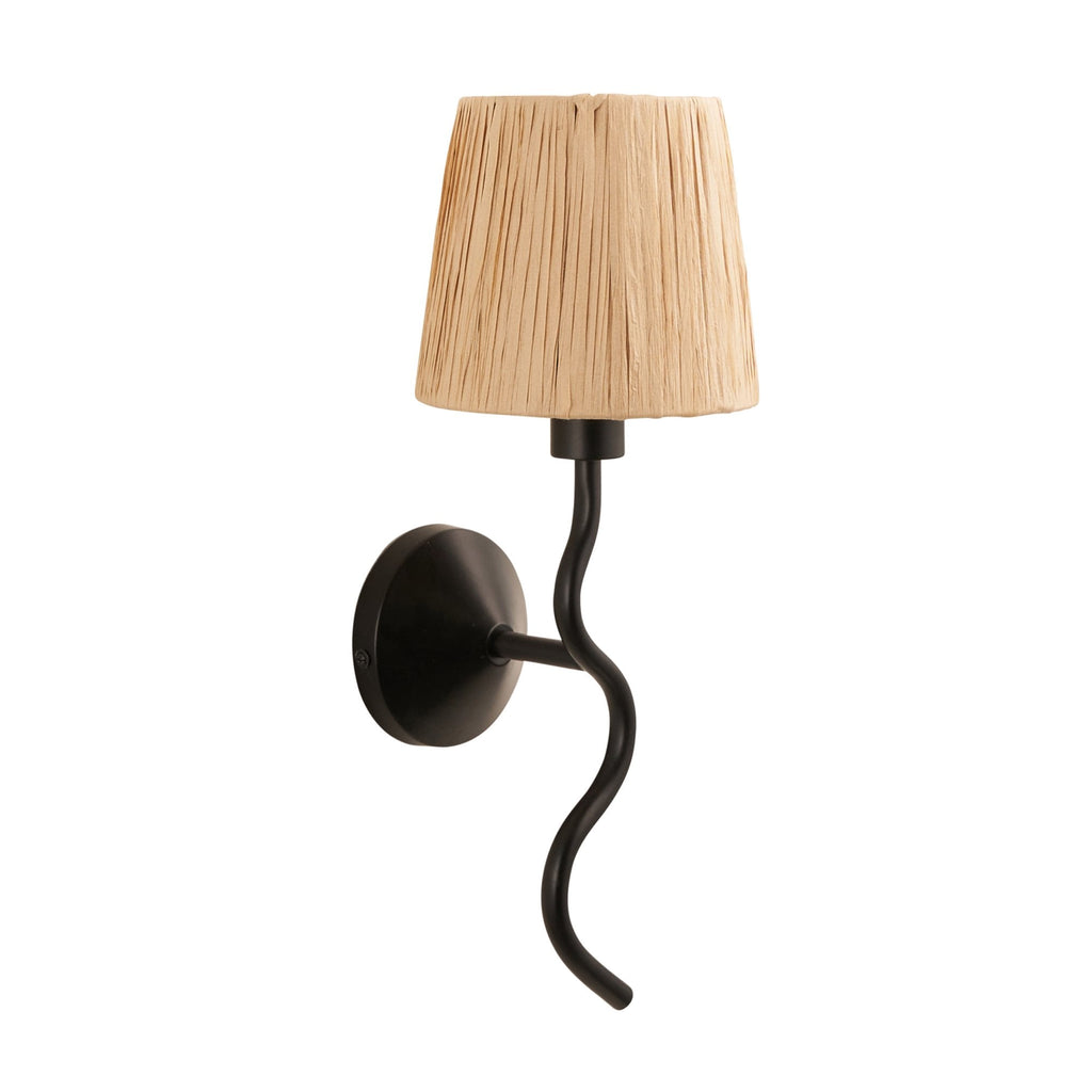Wriggle Wall Light In Matt Black Finish With Raffia Shade 114226
