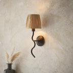 Wriggle Wall Light In Matt Black Finish With Raffia Shade 114226