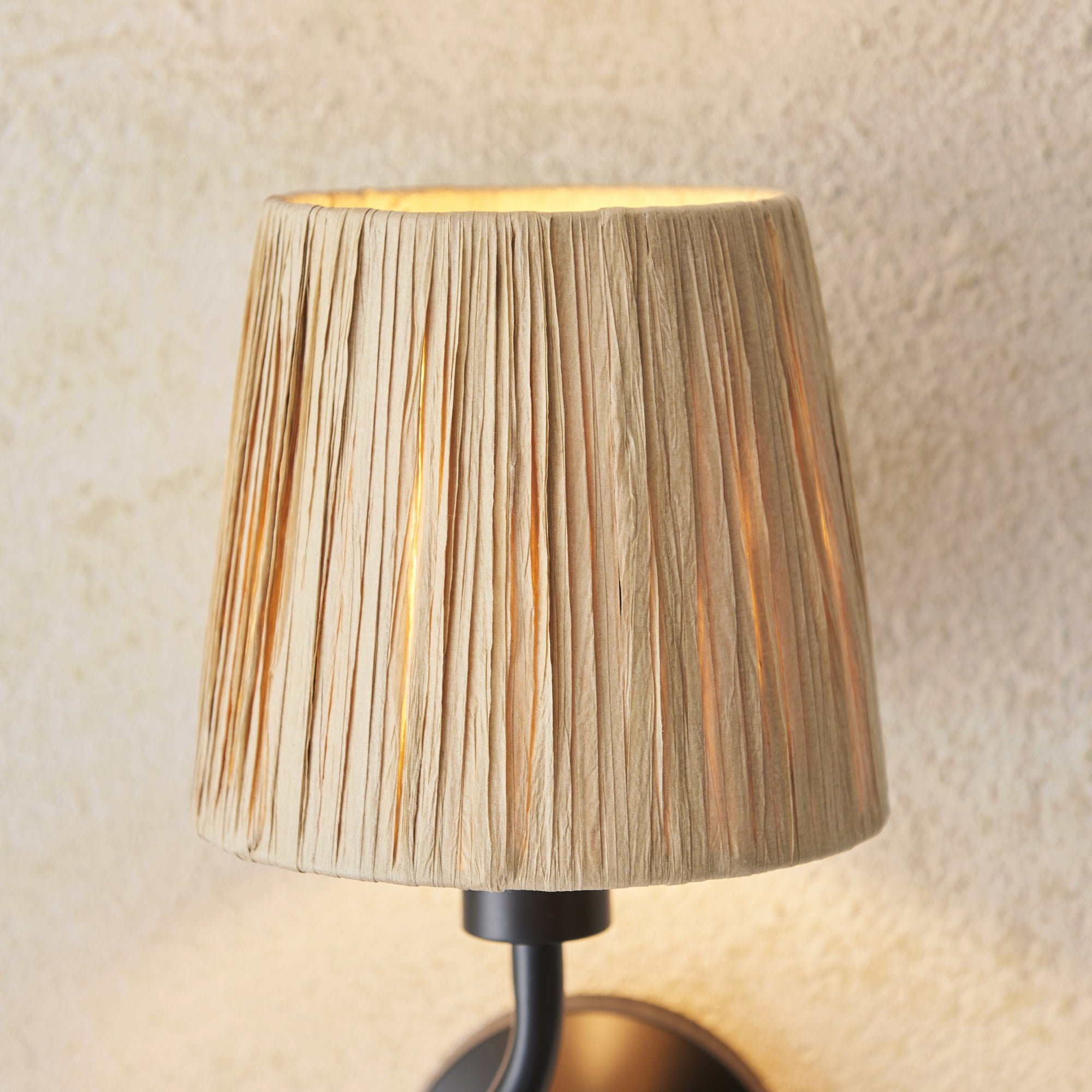 Wriggle Wall Light In Matt Black Finish With Raffia Shade 114226