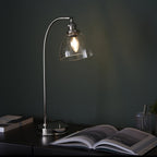 Hansen Retro Table Lamp In Bright Nickel Finish With Clear Glass Shade 97590