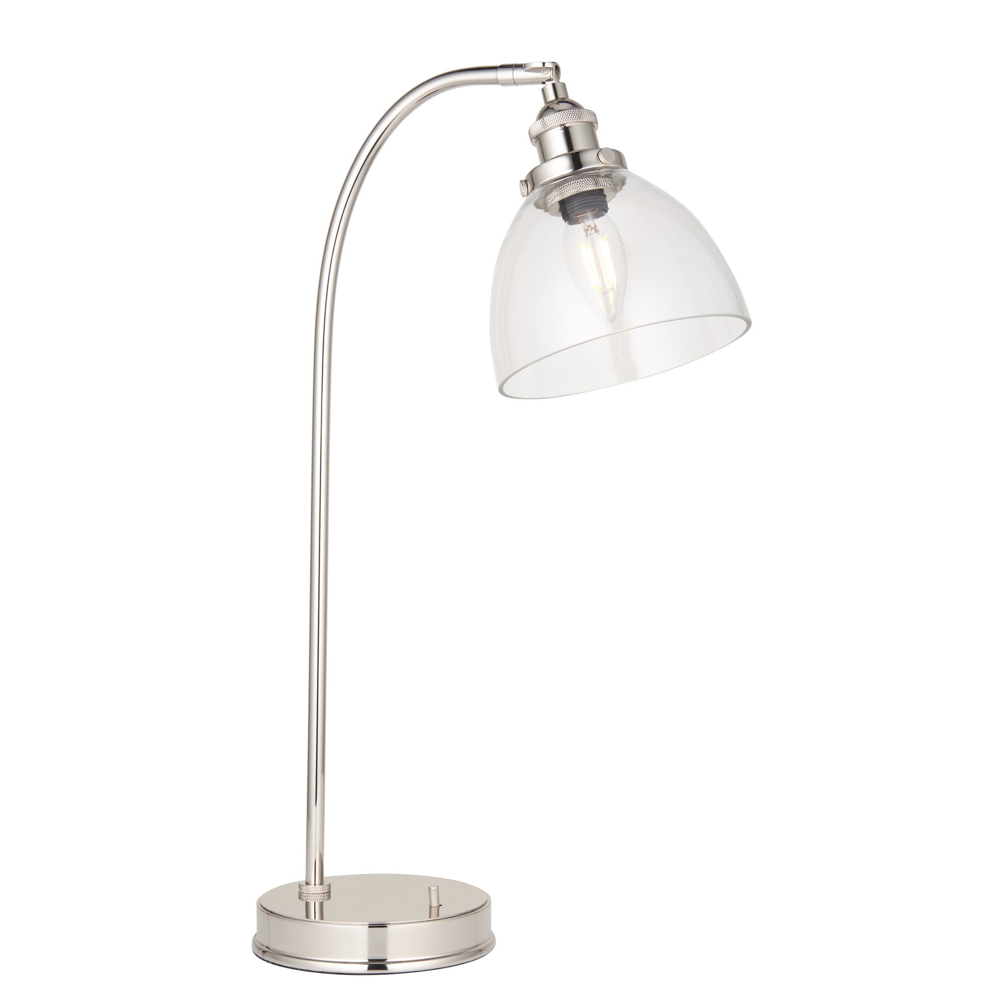 Hansen Retro Table Lamp In Bright Nickel Finish With Clear Glass Shade 97590