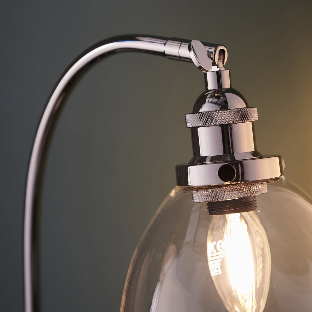 Hansen Retro Table Lamp In Bright Nickel Finish With Clear Glass Shade 97590