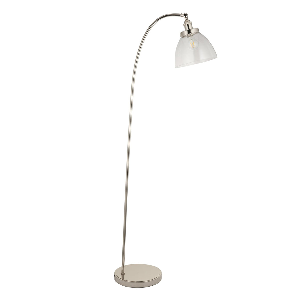 Hansen Retro Floor Lamp In Bright Nickel Finish With Clear Glass Shade 97591