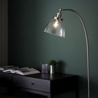 Hansen Retro Floor Lamp In Bright Nickel Finish With Clear Glass Shade 97591