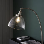 Hansen Retro Floor Lamp In Bright Nickel Finish With Clear Glass Shade 97591