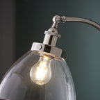 Hansen Retro Floor Lamp In Bright Nickel Finish With Clear Glass Shade 97591
