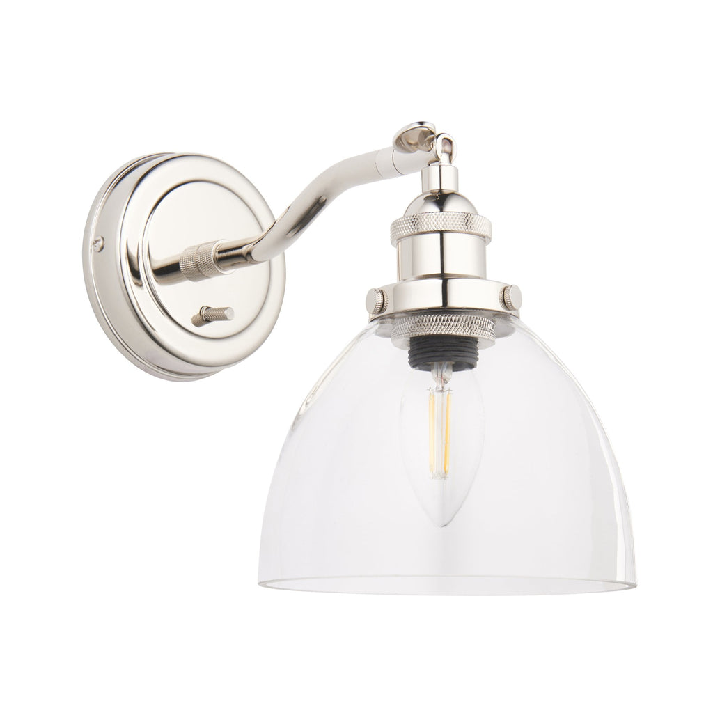 Hansen Retro Wall Light In Bright Nickel Finish With Clear Glass Shade 97589