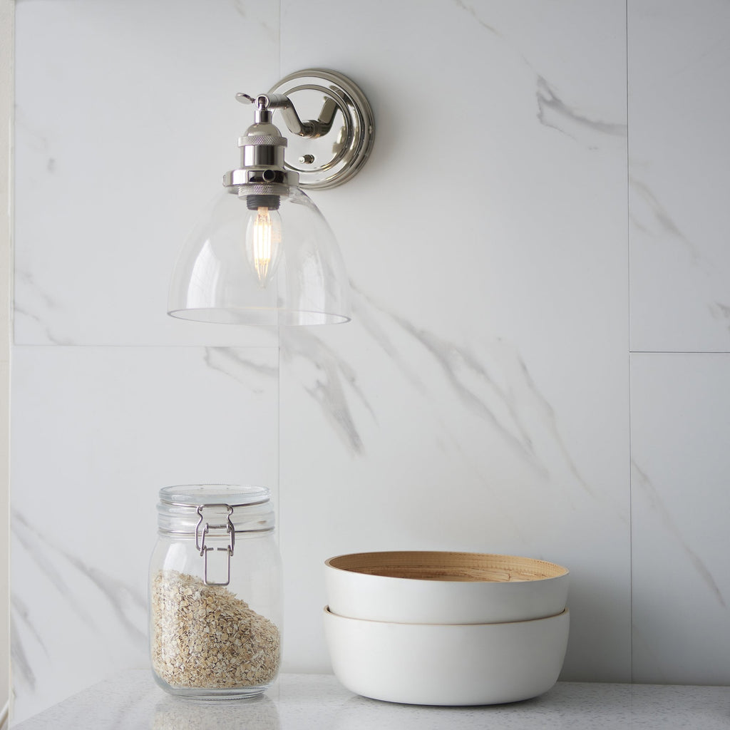 Hansen Retro Wall Light In Bright Nickel Finish With Clear Glass Shade 97589