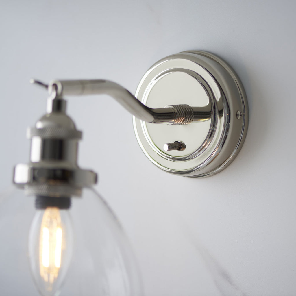 Hansen Retro Wall Light In Bright Nickel Finish With Clear Glass Shade 97589