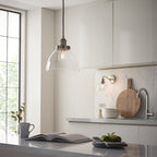 Hansen Retro Ceiling Pendant Light In Bright Nickel Finish With Clear Glass Shade 97588