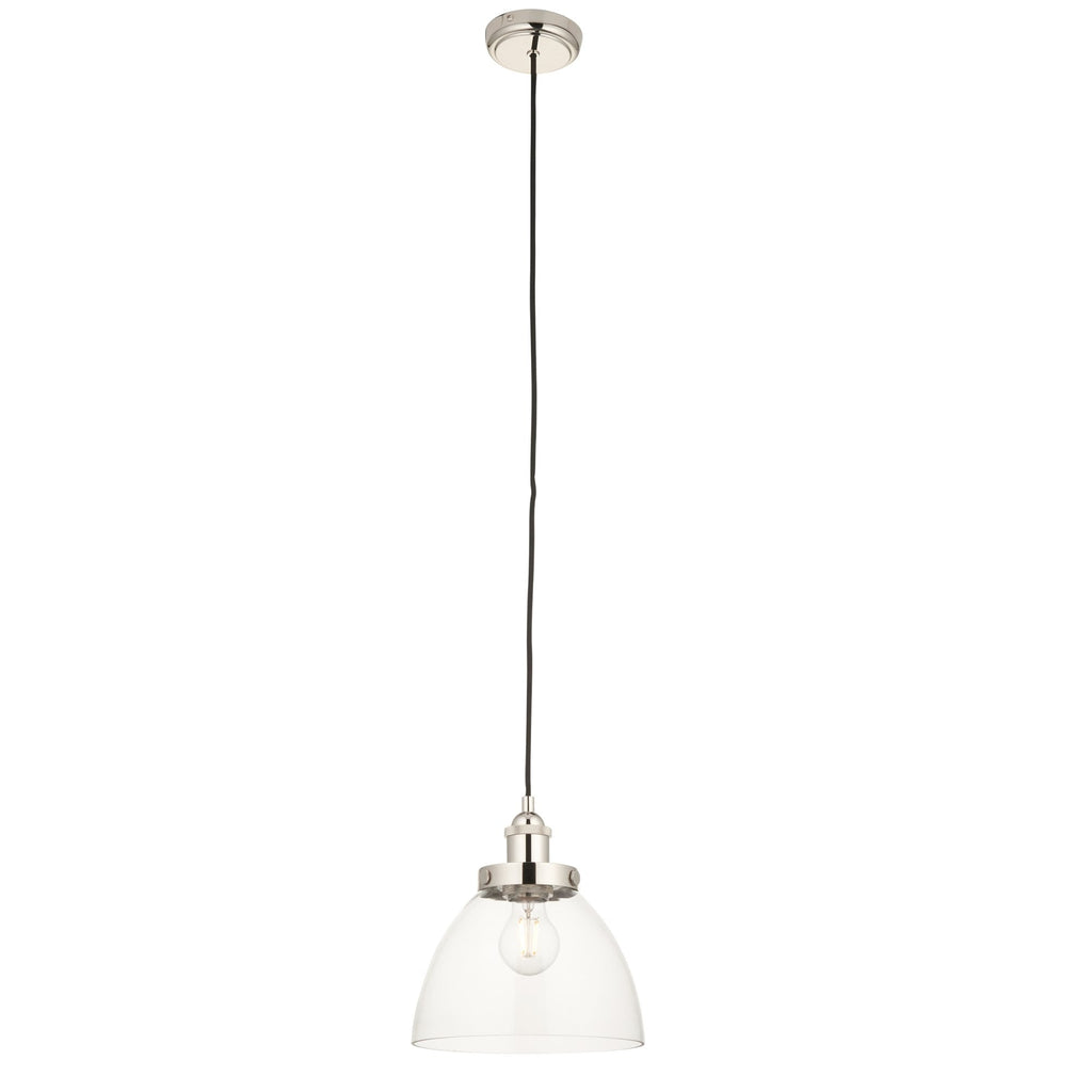 Hansen Retro Ceiling Pendant Light In Bright Nickel Finish With Clear Glass Shade 97588