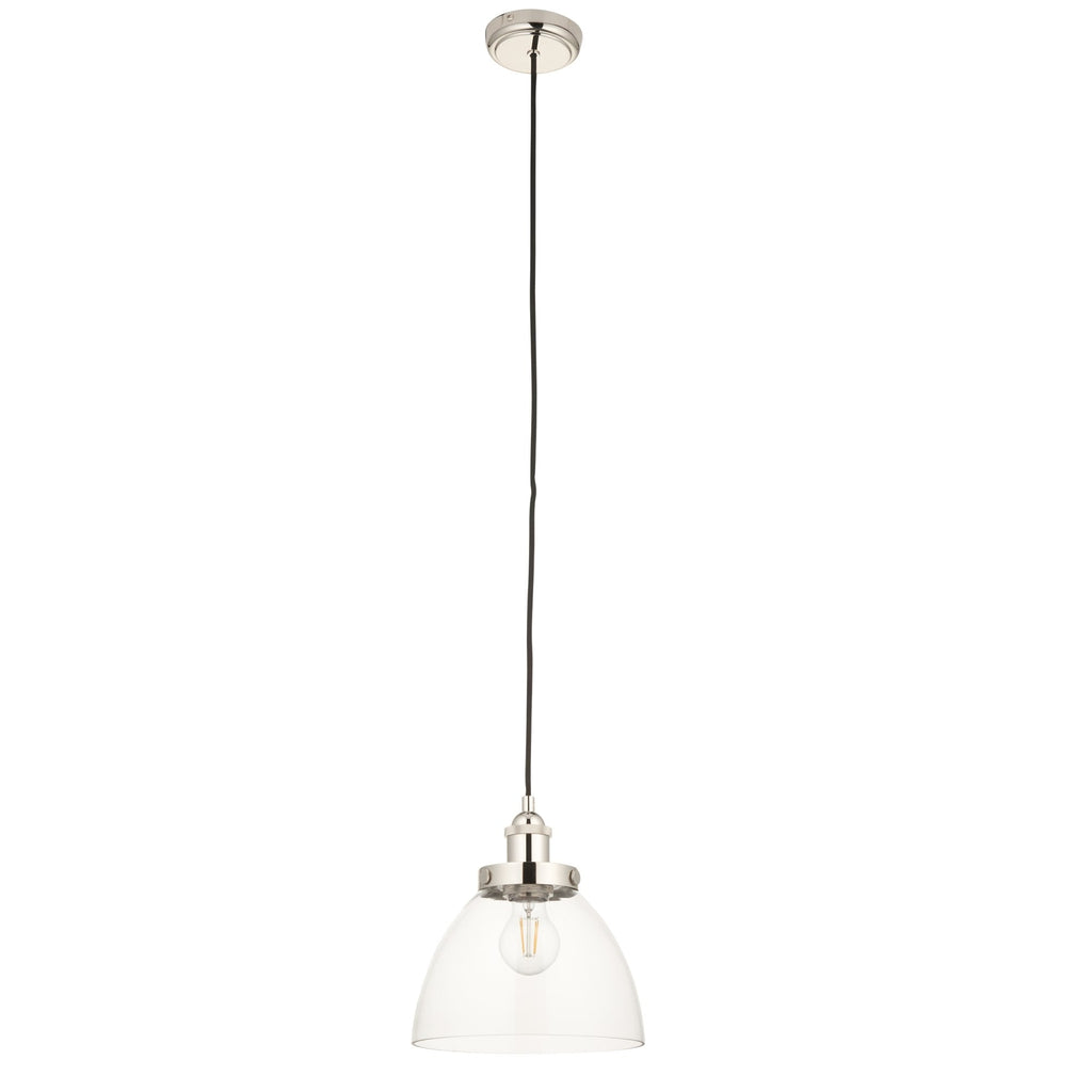 Hansen Retro Ceiling Pendant Light In Bright Nickel Finish With Clear Glass Shade 97588