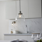 Hansen Retro Ceiling Pendant Light In Bright Nickel Finish With Clear Glass Shade 97588