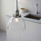 Hansen Retro Ceiling Pendant Light In Bright Nickel Finish With Clear Glass Shade 97588