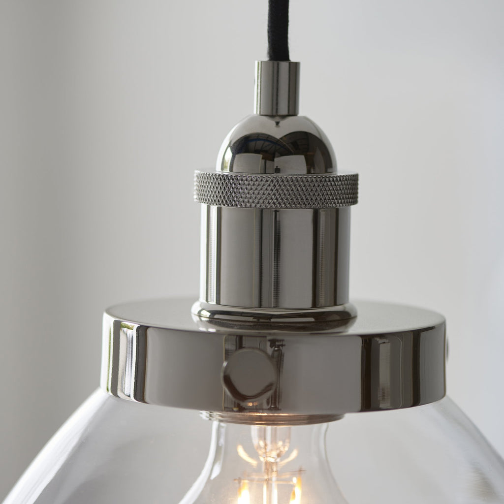 Hansen Retro Ceiling Pendant Light In Bright Nickel Finish With Clear Glass Shade 97588