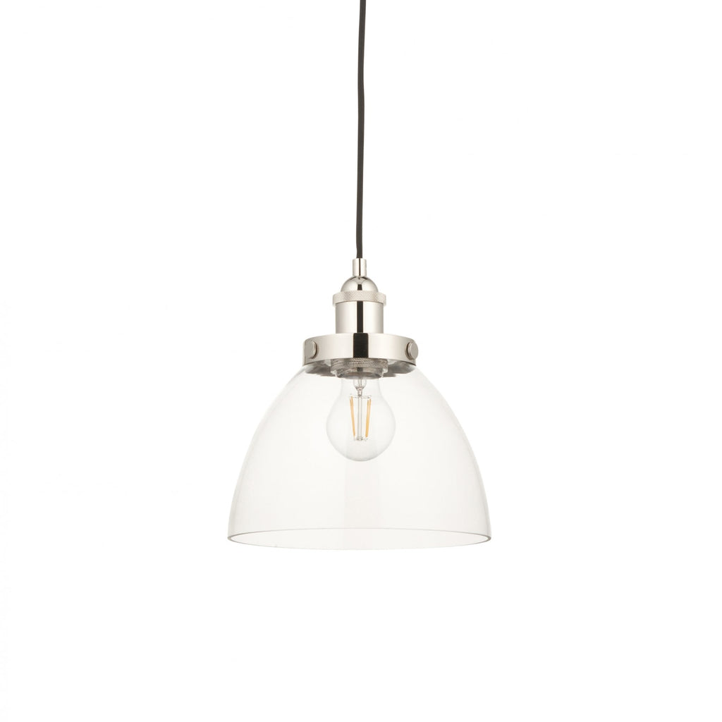 Hansen Retro Ceiling Pendant Light In Bright Nickel Finish With Clear Glass Shade 97588
