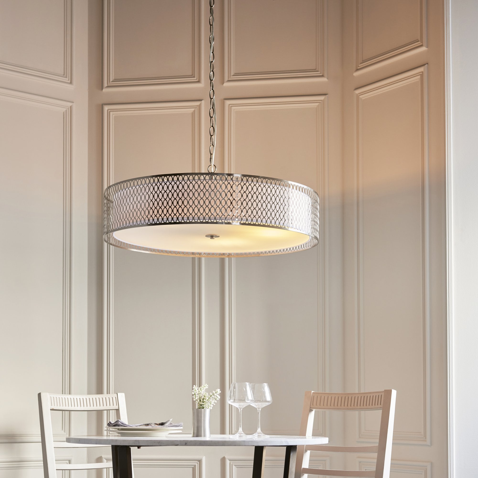 Cordero Stylish 5 Light Ceiling Pendant In Satin Nickel Finish With Glass Diffuser 112758