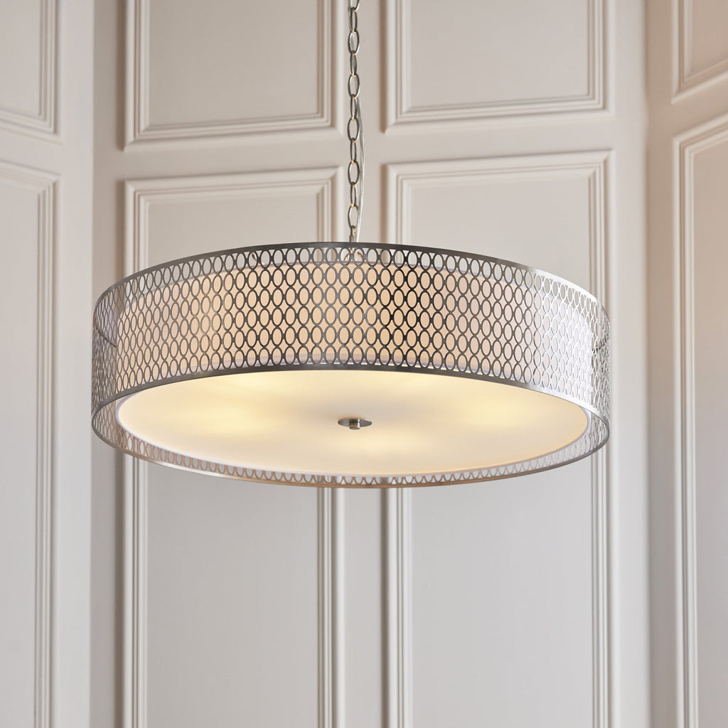Cordero Stylish 5 Light Ceiling Pendant In Satin Nickel Finish With Glass Diffuser 112758
