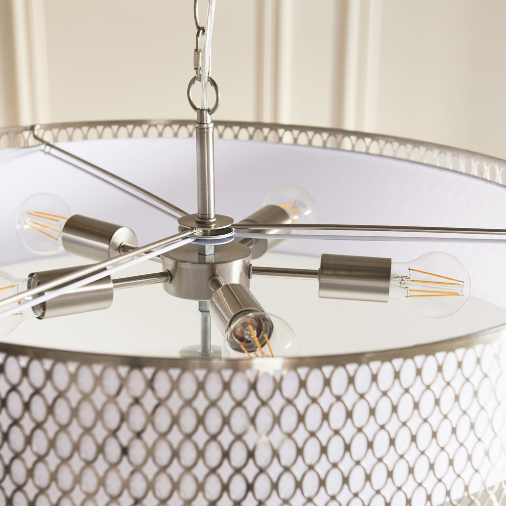 Cordero Stylish 5 Light Ceiling Pendant In Satin Nickel Finish With Glass Diffuser 112758