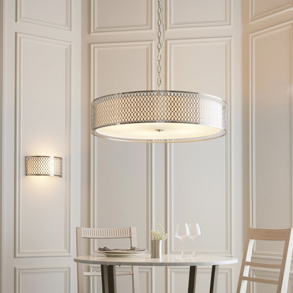 Cordero Stylish 5 Light Ceiling Pendant In Satin Nickel Finish With Glass Diffuser 112758
