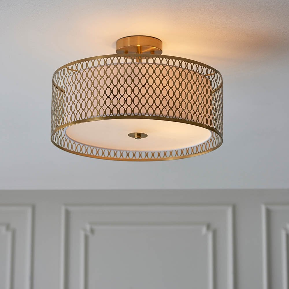 Cordero Stylish 3 Light Flush Ceiling Light In Gold Finish With Glass Diffuser 101568