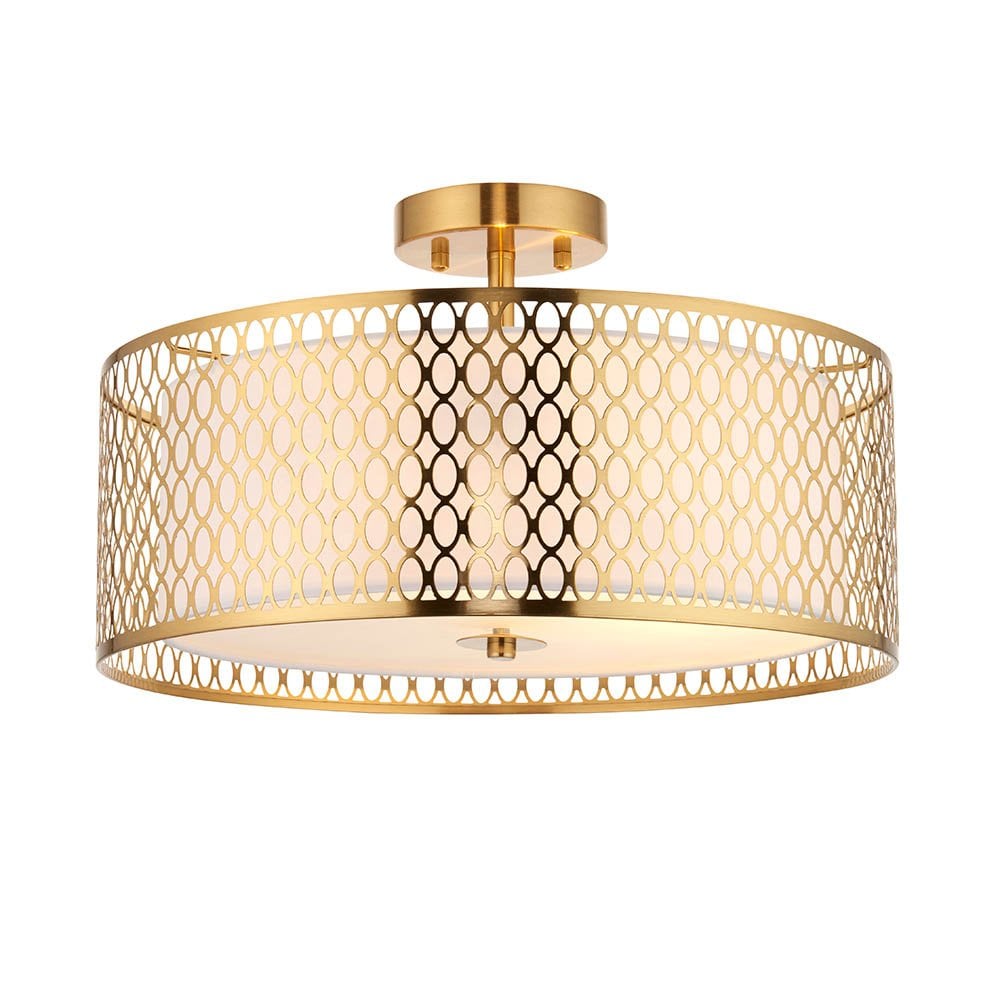 Cordero Stylish 3 Light Flush Ceiling Light In Gold Finish With Glass Diffuser 101568