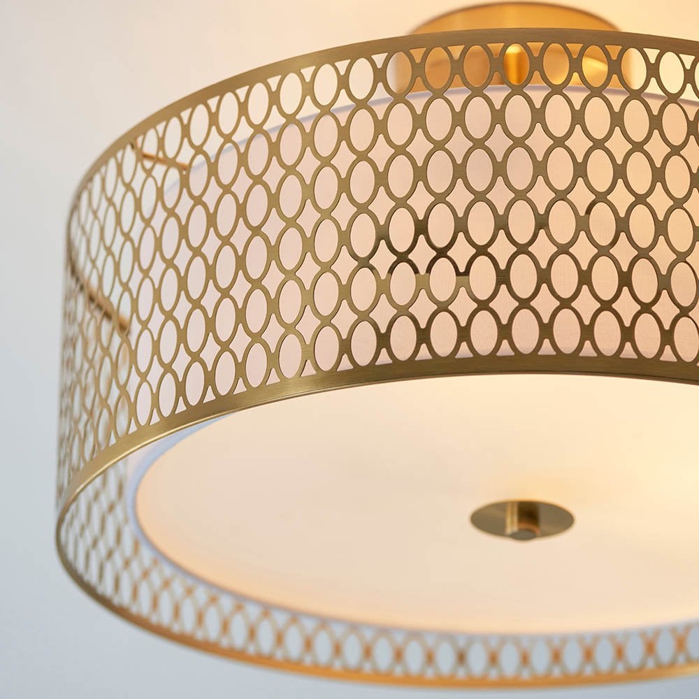 Cordero Stylish 3 Light Flush Ceiling Light In Gold Finish With Glass Diffuser 101568