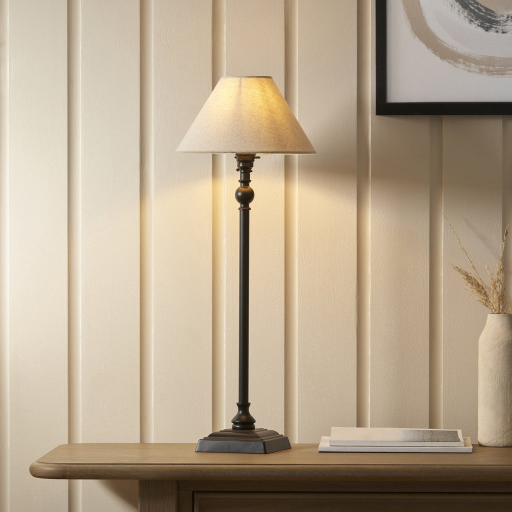 Lille Table Lamp In Matt Black Finish With Natural Linen 22cm Shade 118121