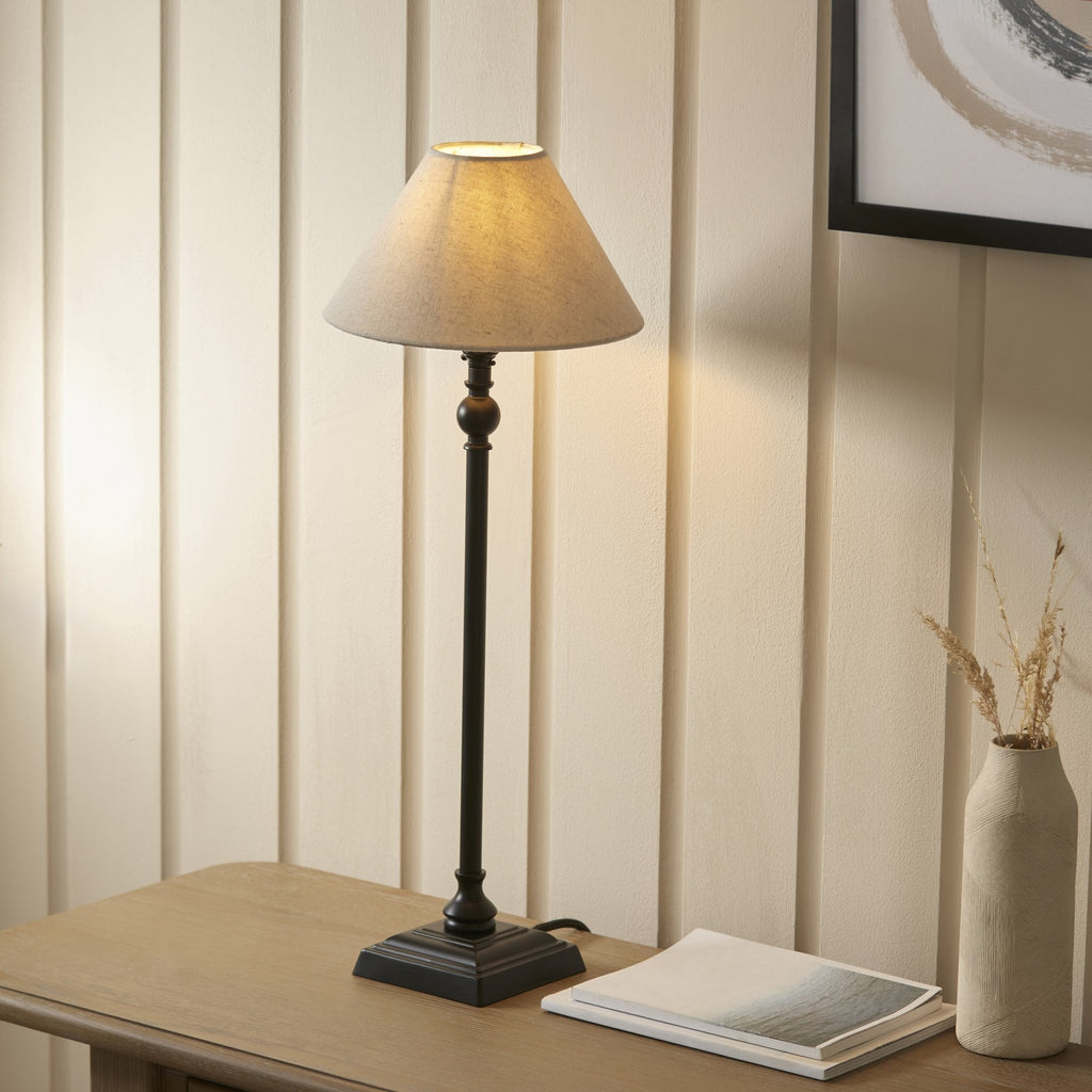 Lille Table Lamp In Matt Black Finish With Natural Linen 22cm Shade 118121
