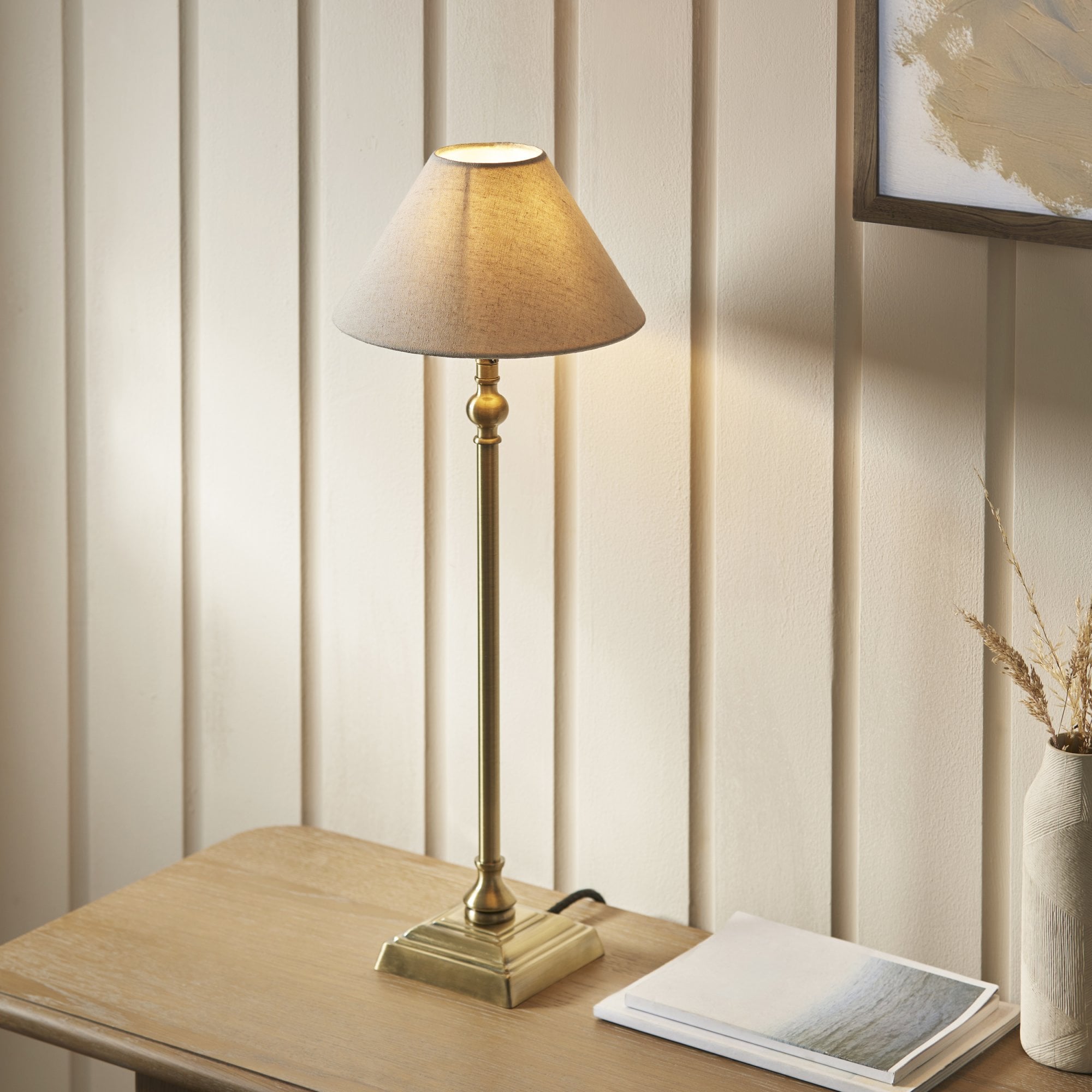 Lille Table Lamp In Antique Brass Finish With Natural Linen 22cm Shade 118122