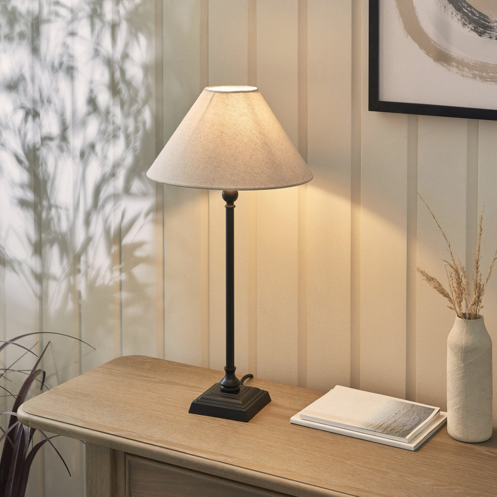 Lille Table Lamp In Matt Black Finish With Natural Linen 31cm Shade 117828