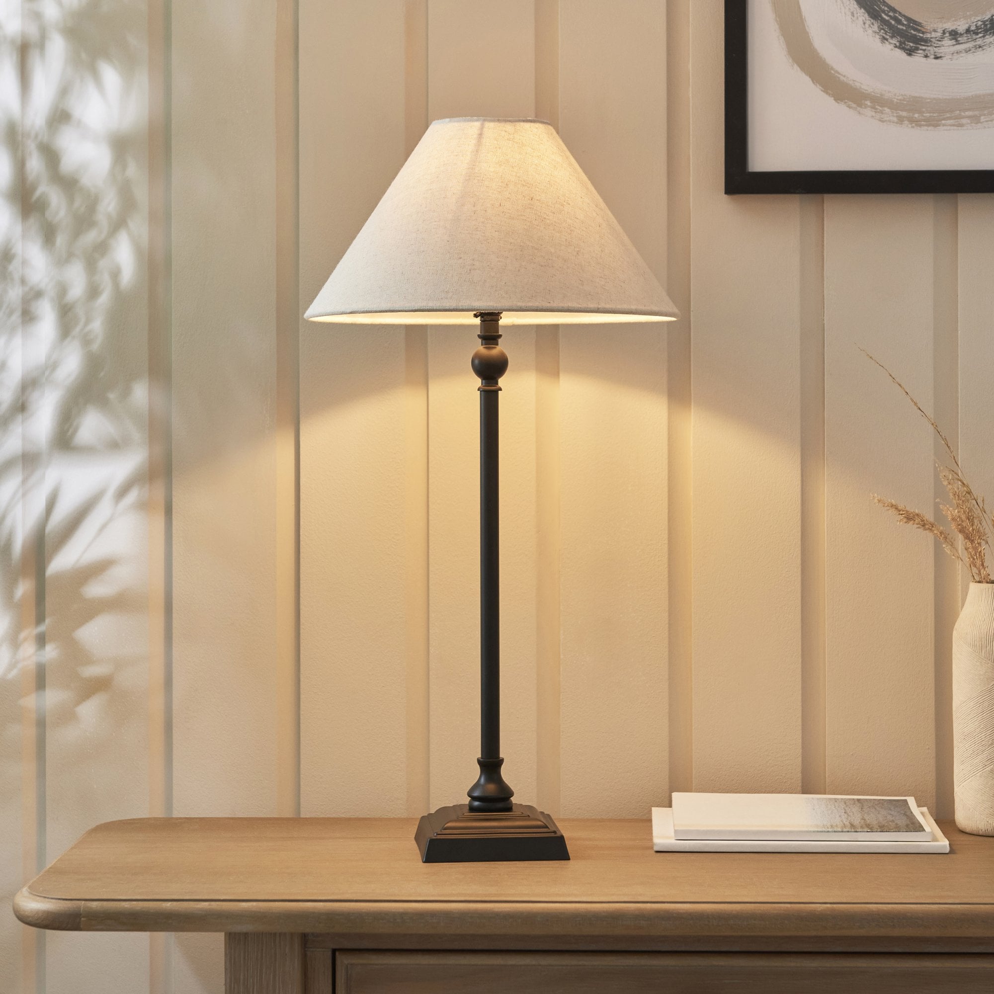 Lille Table Lamp In Matt Black Finish With Natural Linen 31cm Shade 117828