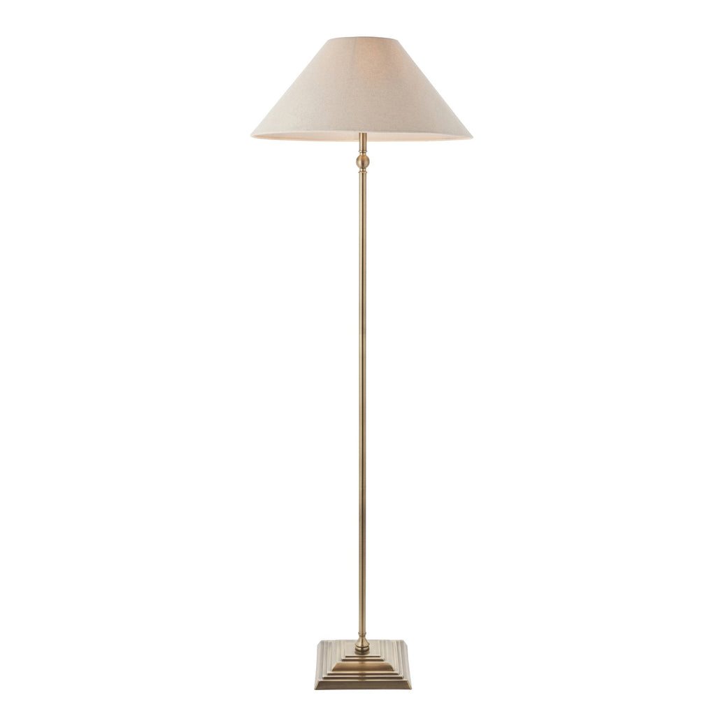 Lille Floor Lamp In Antique Brass Finish With Natural Linen Shade 117831
