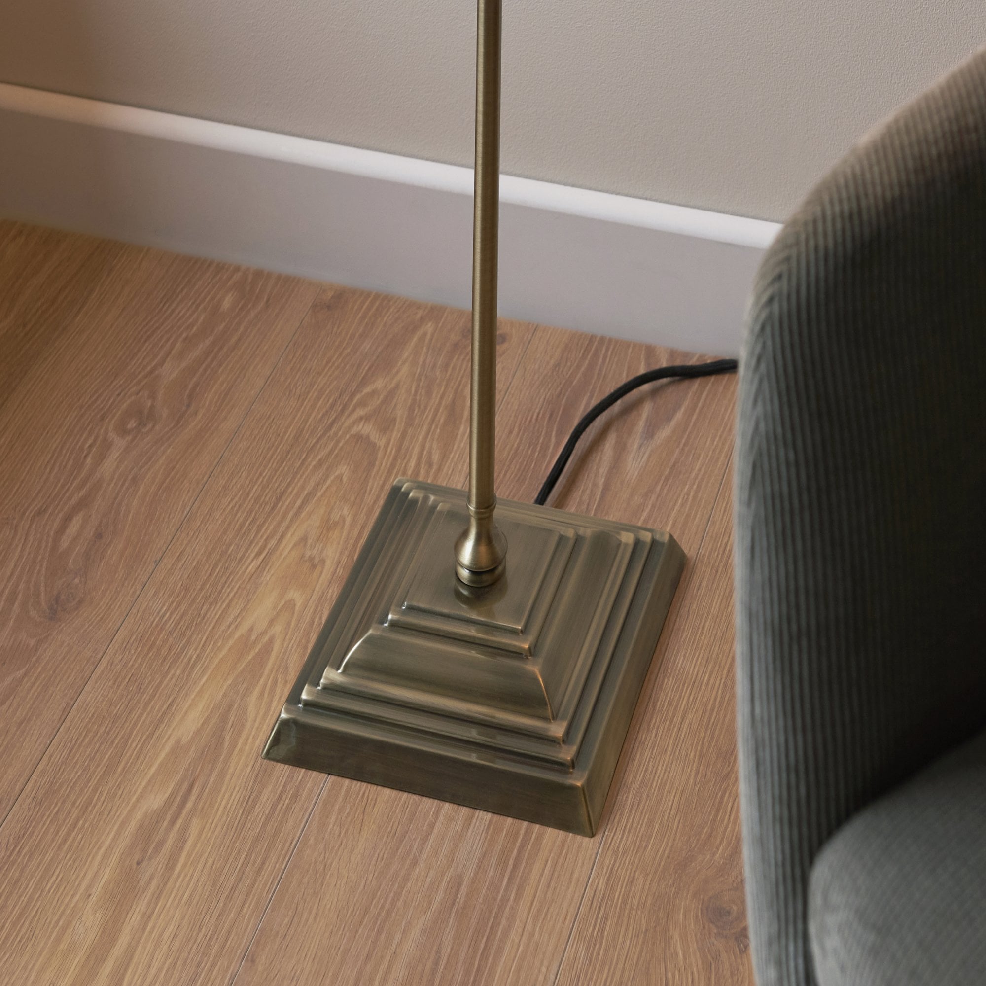 Lille Floor Lamp In Antique Brass Finish With Natural Linen Shade 117831