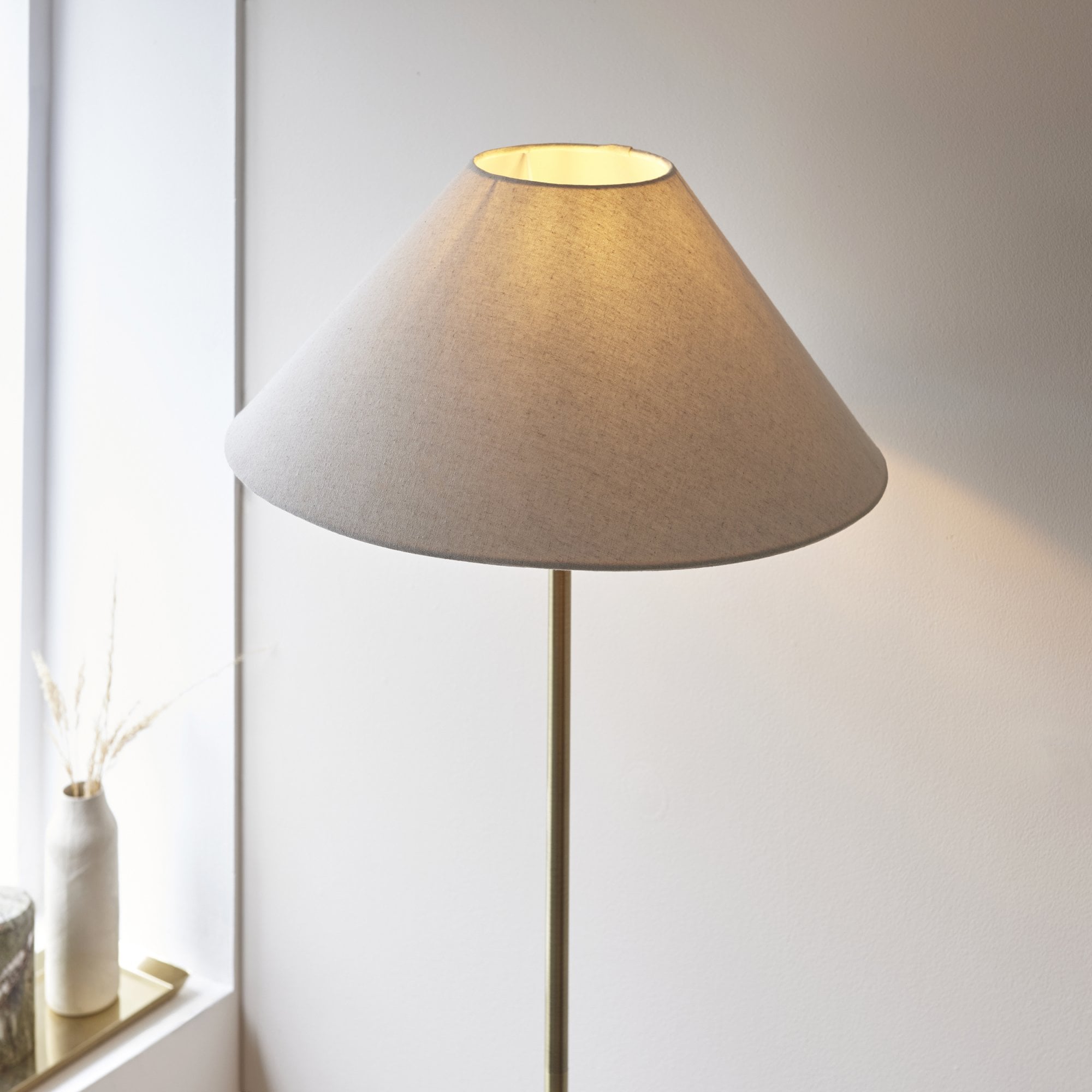 Lille Floor Lamp In Antique Brass Finish With Natural Linen Shade 117831