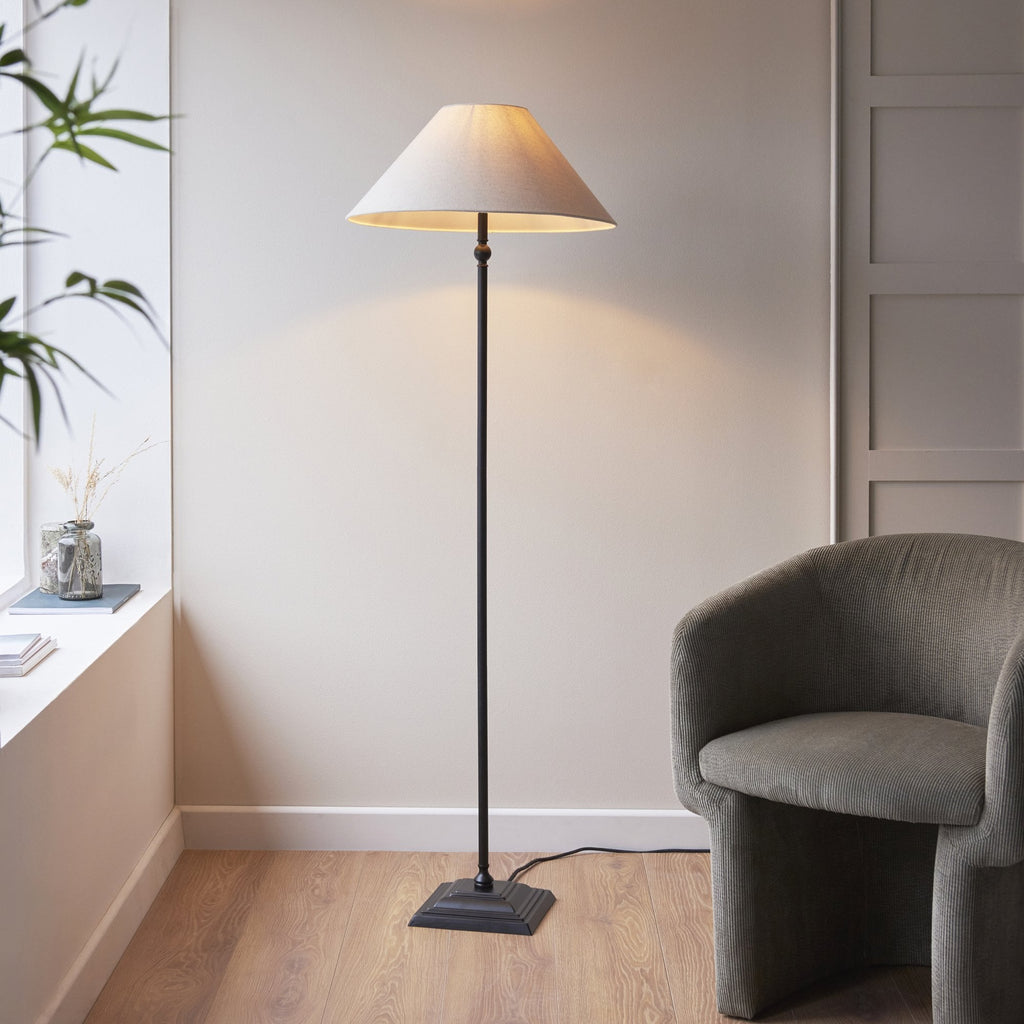 Lille Floor Lamp In Matt Black Finish With Natural Linen Shade 117830