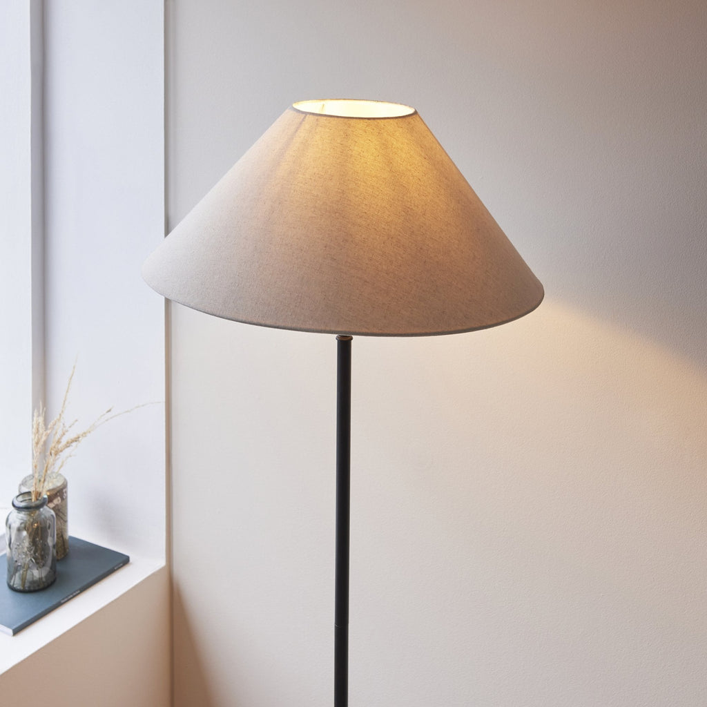 Lille Floor Lamp In Matt Black Finish With Natural Linen Shade 117830