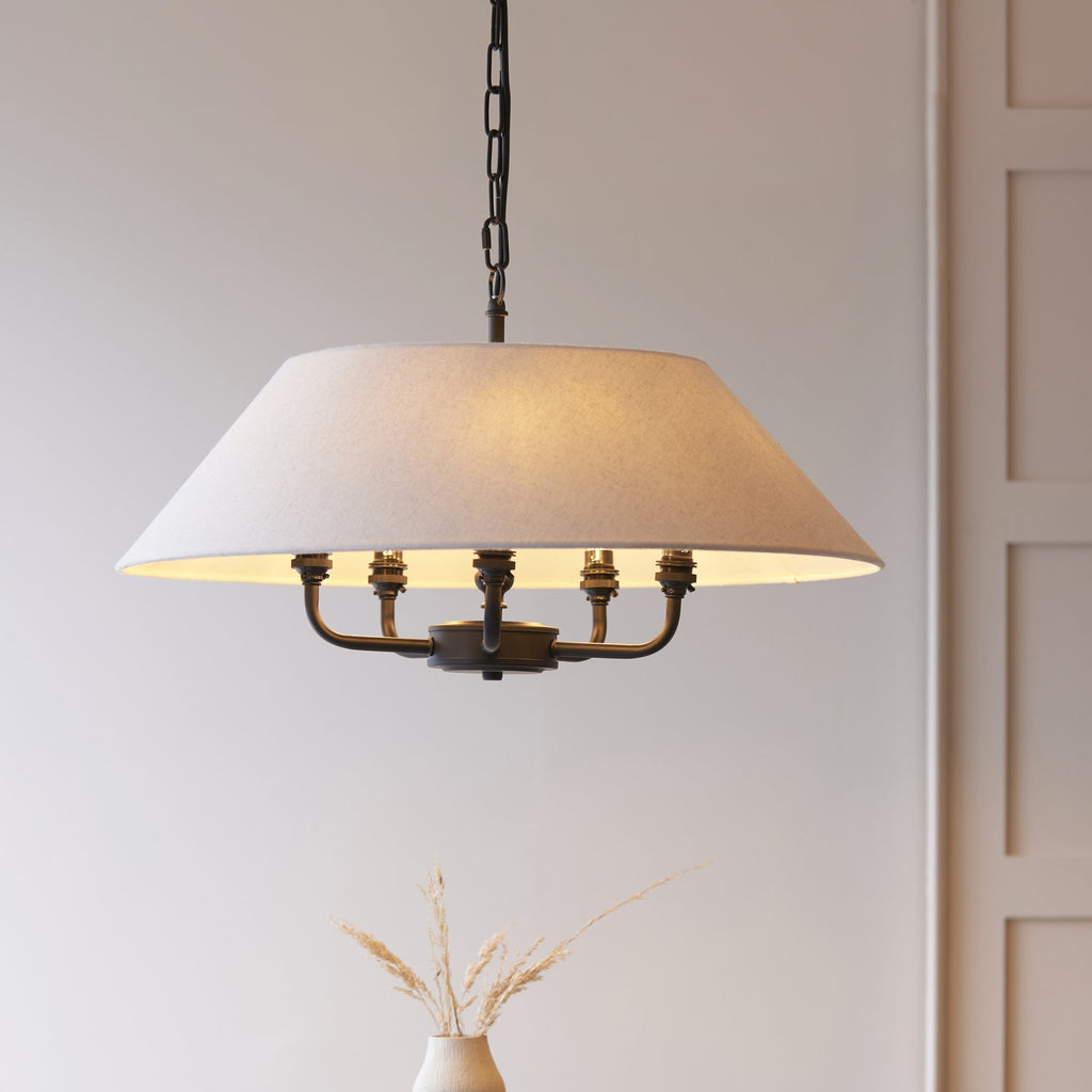 Lille Ceiling Pendant Light In Matt Black Finish With Natural Linen Shade 112955