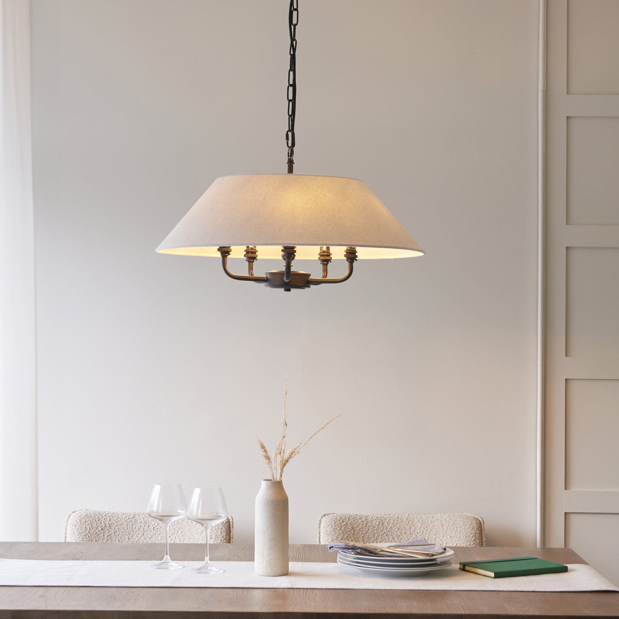 Lille Ceiling Pendant Light In Matt Black Finish With Natural Linen Shade 112955