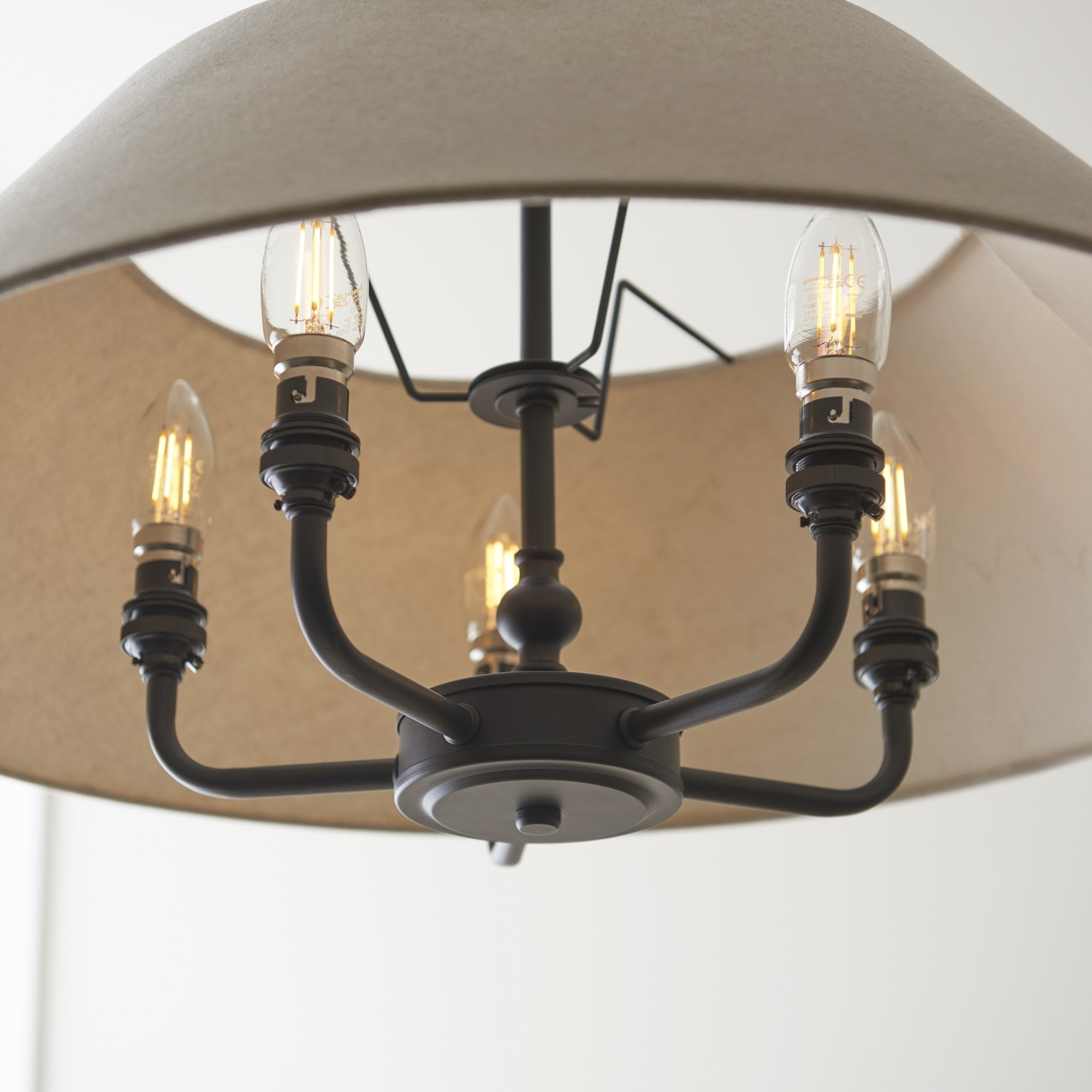 Lille Ceiling Pendant Light In Matt Black Finish With Natural Linen Shade 112955