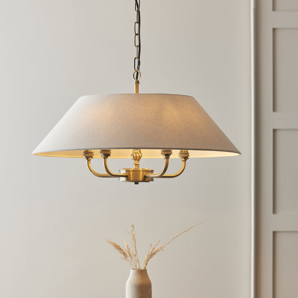 Lille Ceiling Pendant Light In Antique Brass Finish With Natural Linen Shade 112956