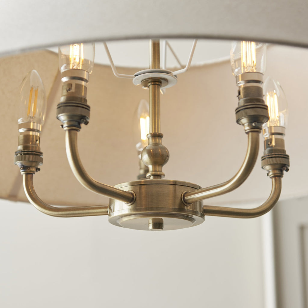 Lille Ceiling Pendant Light In Antique Brass Finish With Natural Linen Shade 112956