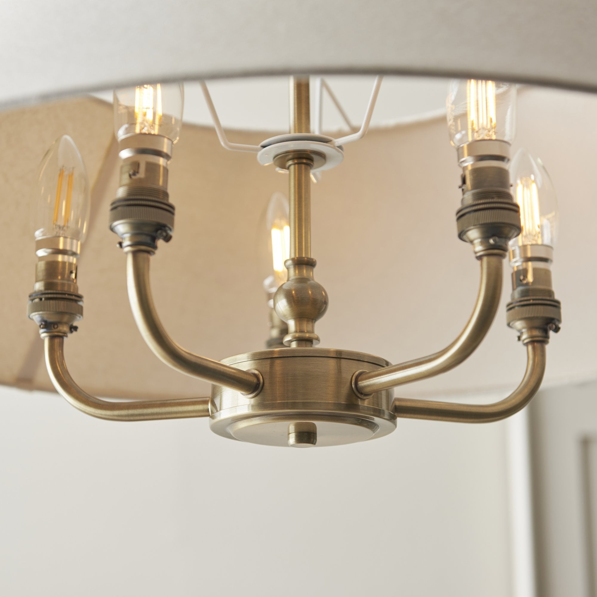Lille Ceiling Pendant Light In Antique Brass Finish With Natural Linen Shade 112956