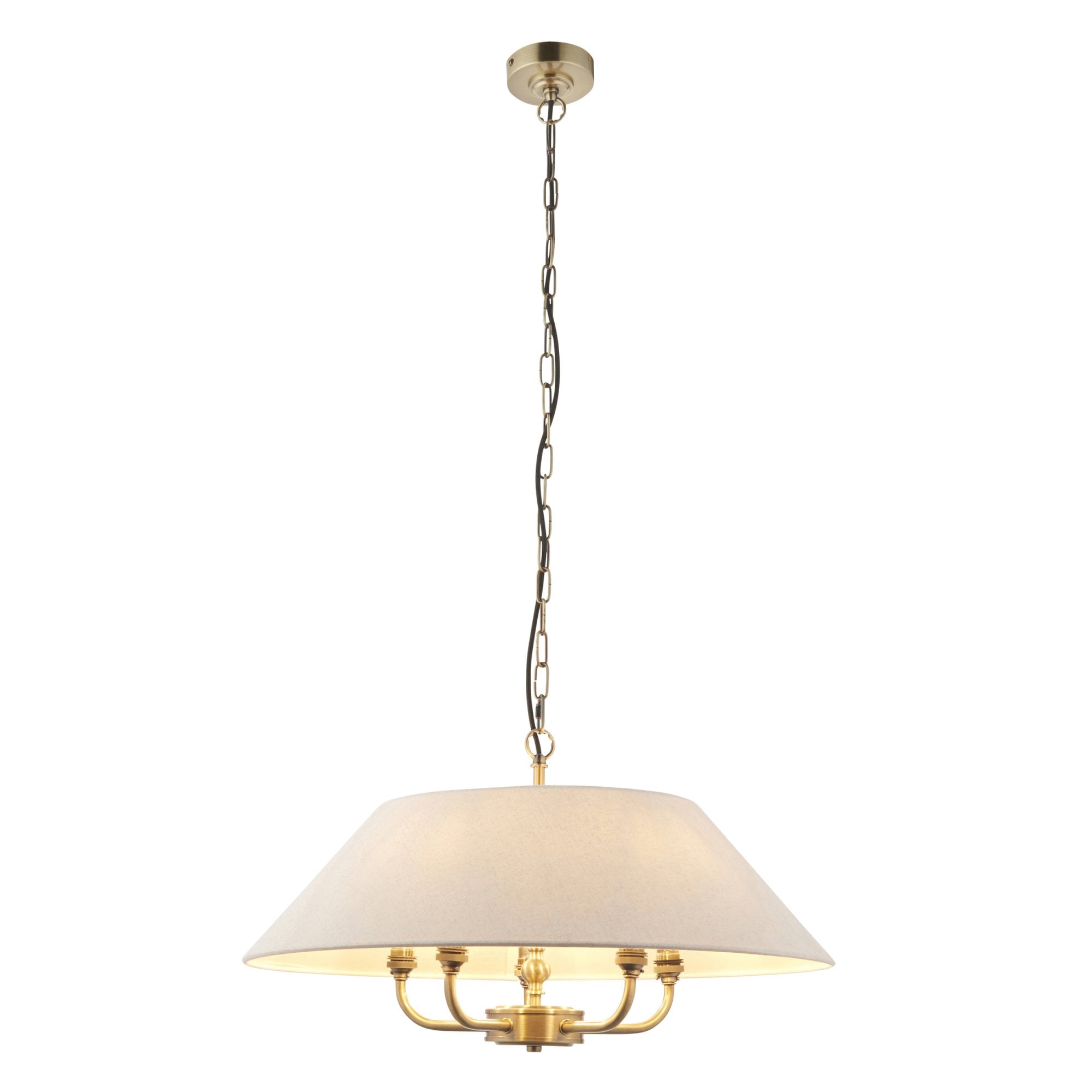 Lille Ceiling Pendant Light In Antique Brass Finish With Natural Linen Shade 112956