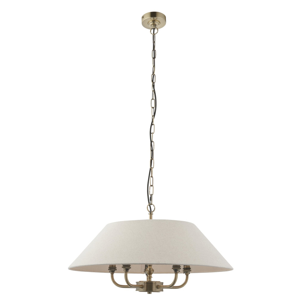 Lille Ceiling Pendant Light In Antique Brass Finish With Natural Linen Shade 112956